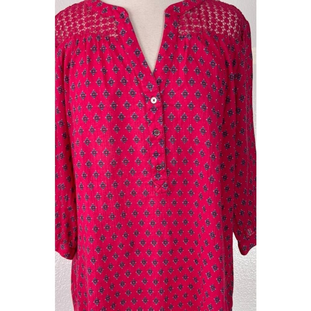 Tommy Hilfiger XL Pink Patterned Blouse 3/4 Sleeve Split V Neck - Picture 8 of 11